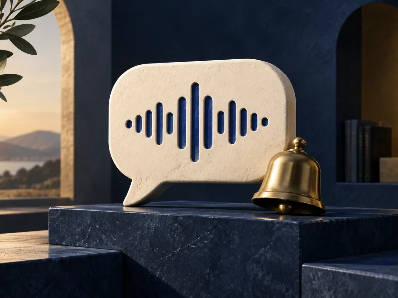 Illustration des messages vocaux et notifications : bulle audio et cloche dorée.